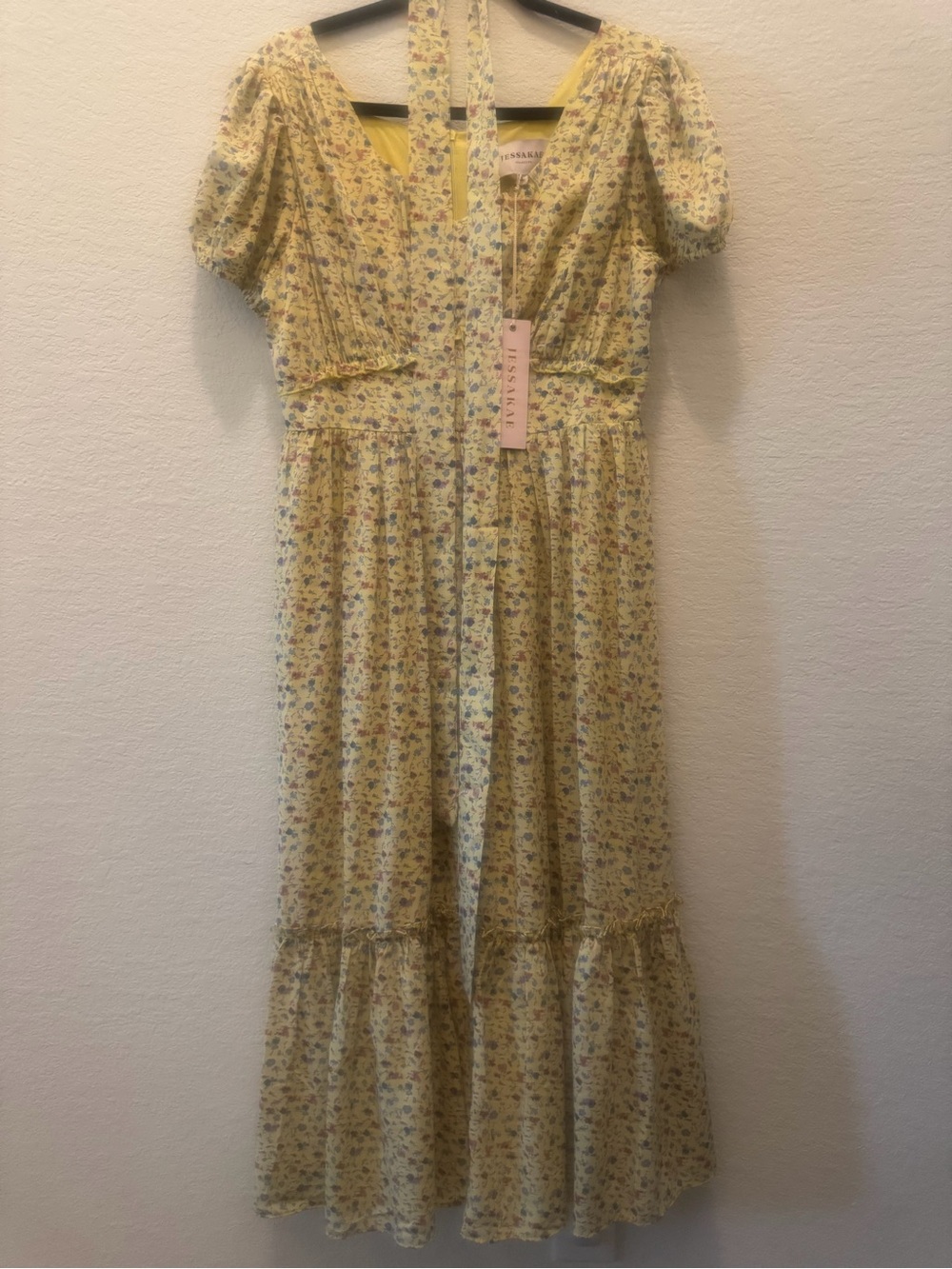 XL JessaKae Women’s Yellow Floral Midi Dress